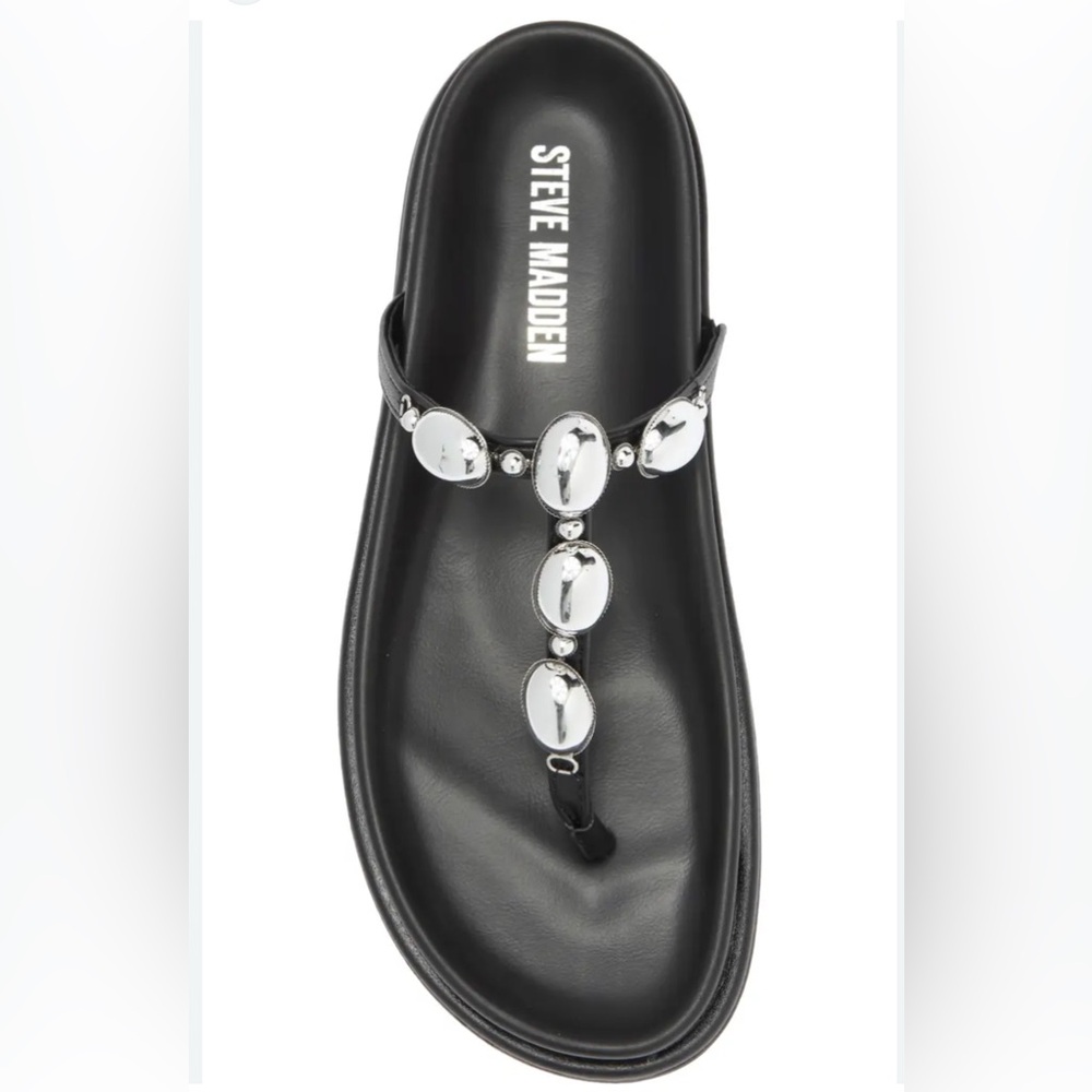 New Womens Steve Madden Zaire T-Strap Slip On Black Thong Sandals Size 10M